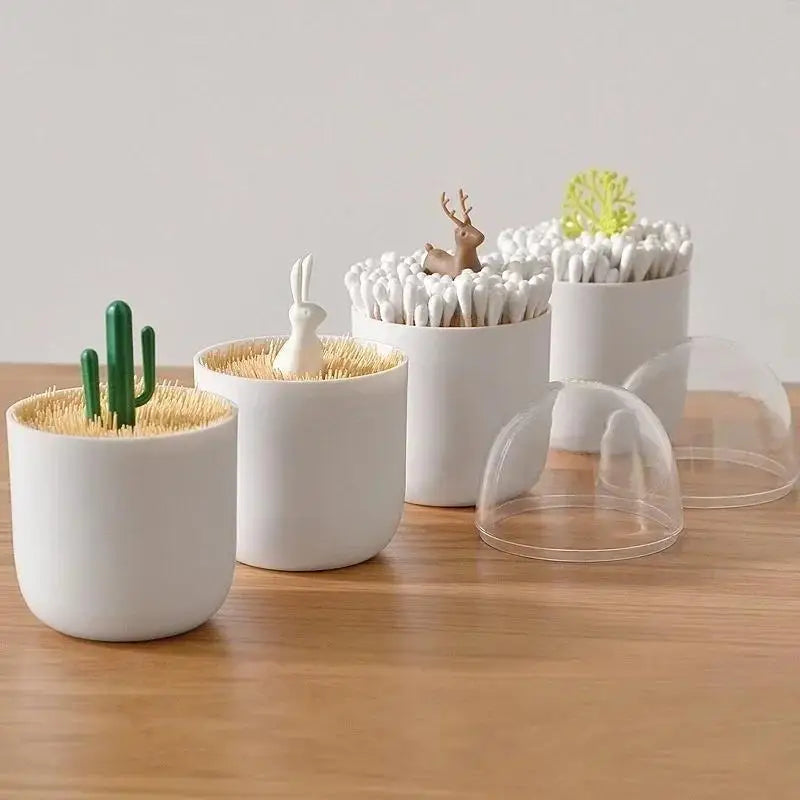 Creative Toothpick Holder Plastic Cotton Swab Holder With Cute Mini Cactus Trees Rabbit Table Accessories Home Decor Qme