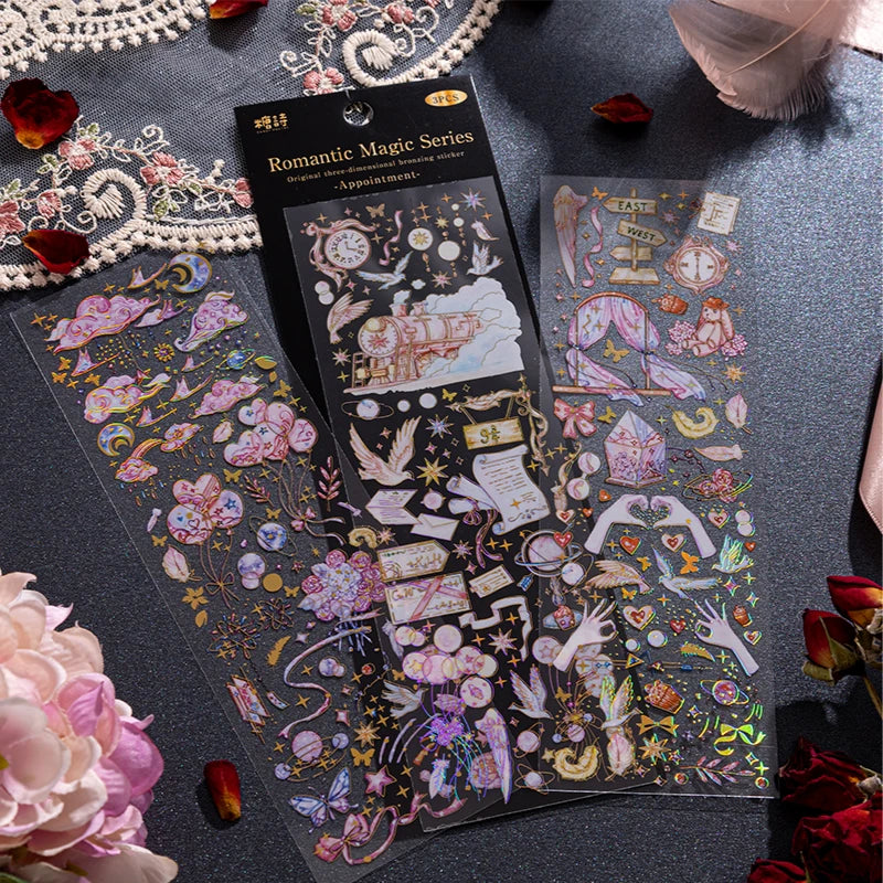 3 pcs/lot INS Laser Bronzing Stickers Adhesive Diy Sticker for Planner Diary Album Scrapbooking Stationery supplies Qme