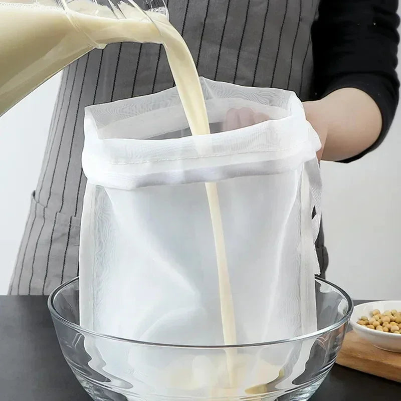 80Mesh Mesh Soy Milk Nylon Filter Bags Nut Yogurt Tea Coffee Oil Food Press Filter Strainers Large Kitchen Filters Bag Reusable Qme