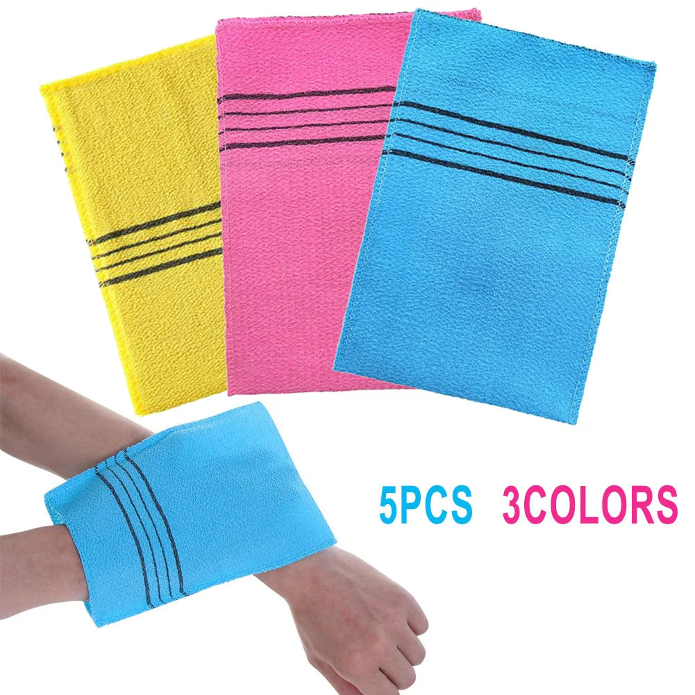 5Pcs Exfoliating Body Scrub Towels Glove Korean Italy Asian Exfoliating Bath Massage Clean Washcloth Double-sided Shower-Towels Qme