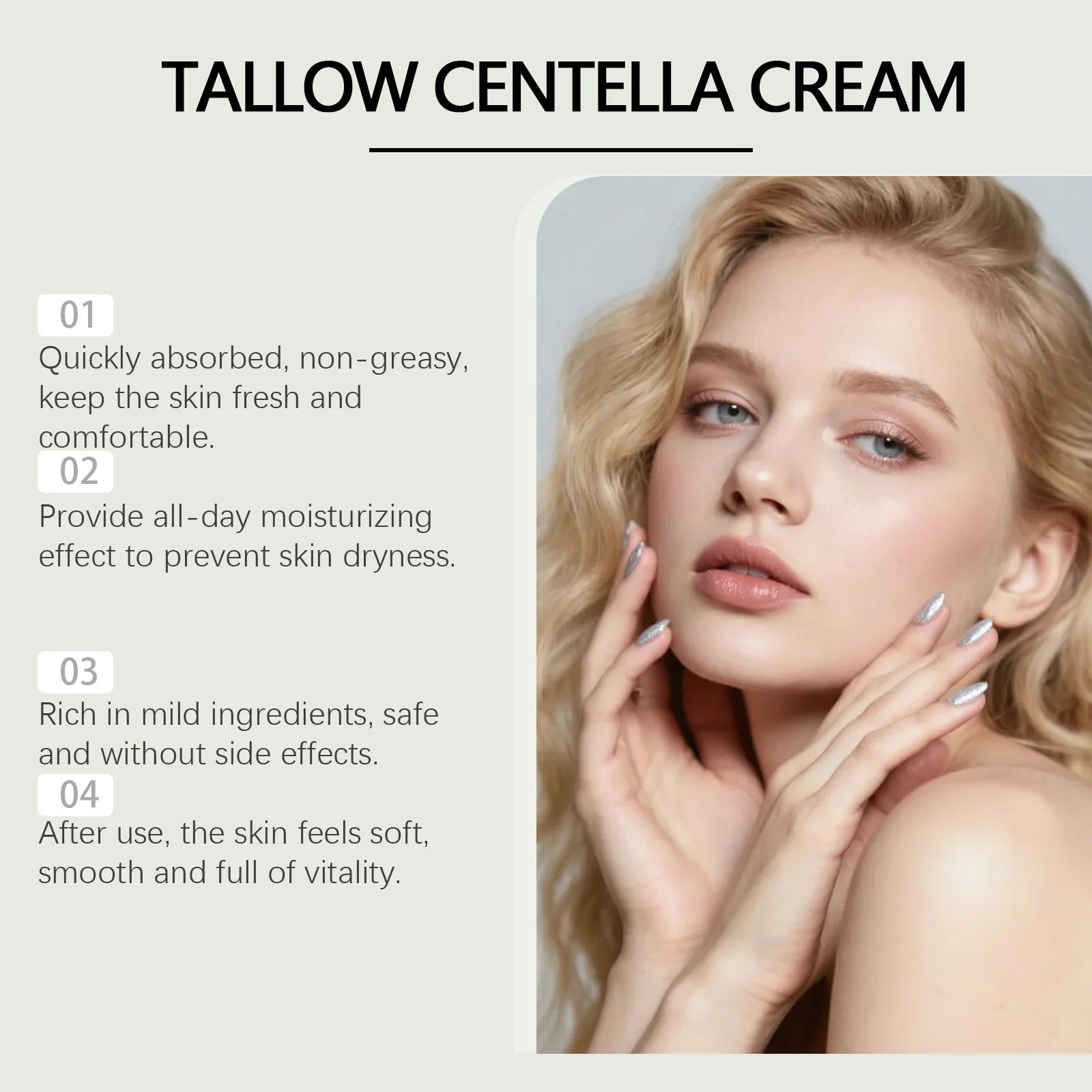 Whipped Tallow Centella Cream for Face & Body Soothing Hydrating Improves Elasticity Repair Moisturizer for Dry Sensitive Skin Qme