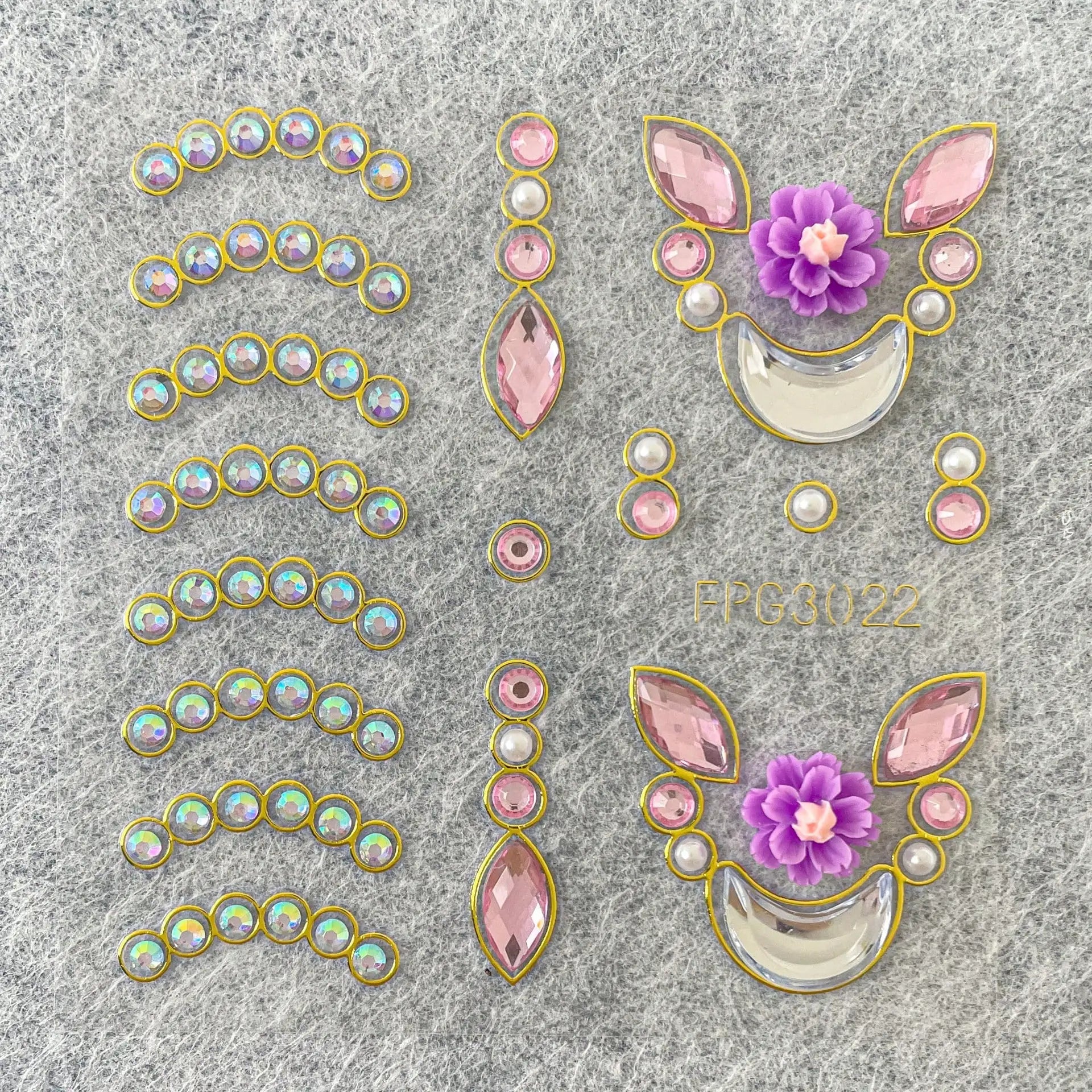 1 Sheet 3D Bling Face Rhinestone Sticker Blue Acrylic Gem Gold Qme 3