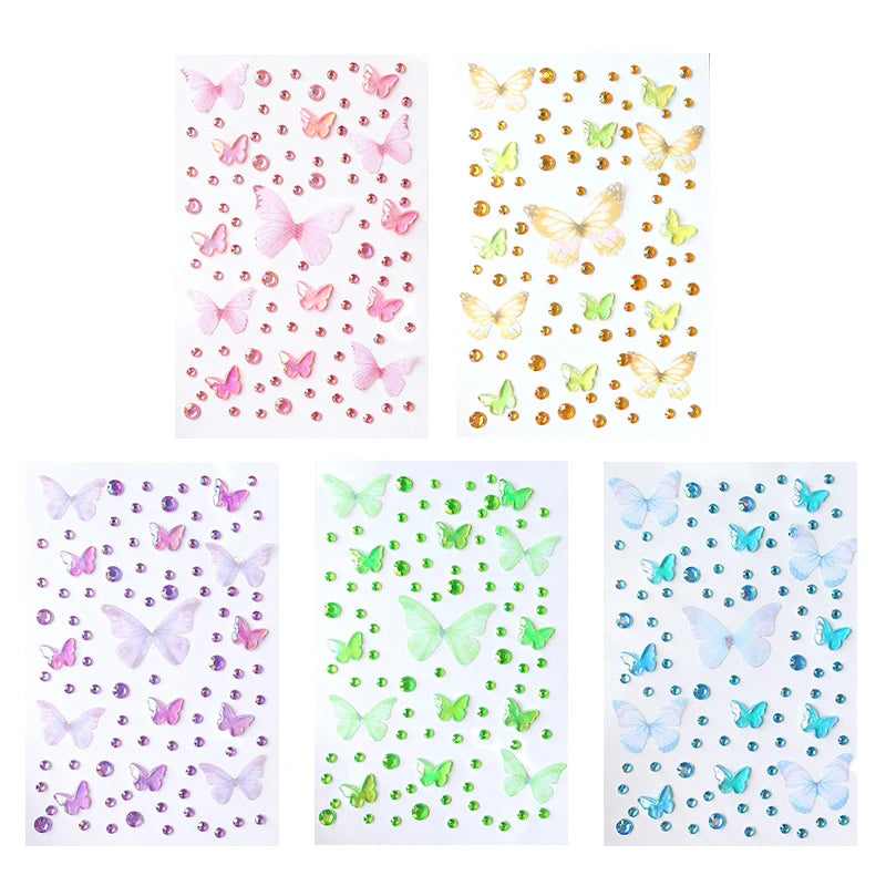 1Sheet Sparkling Butterfly Face Gems Dazzling Rhinestone Tattoos Stickers Eye & Facial 3D Fairy Gold Butterfly Stage Makeup Qme 5pcs