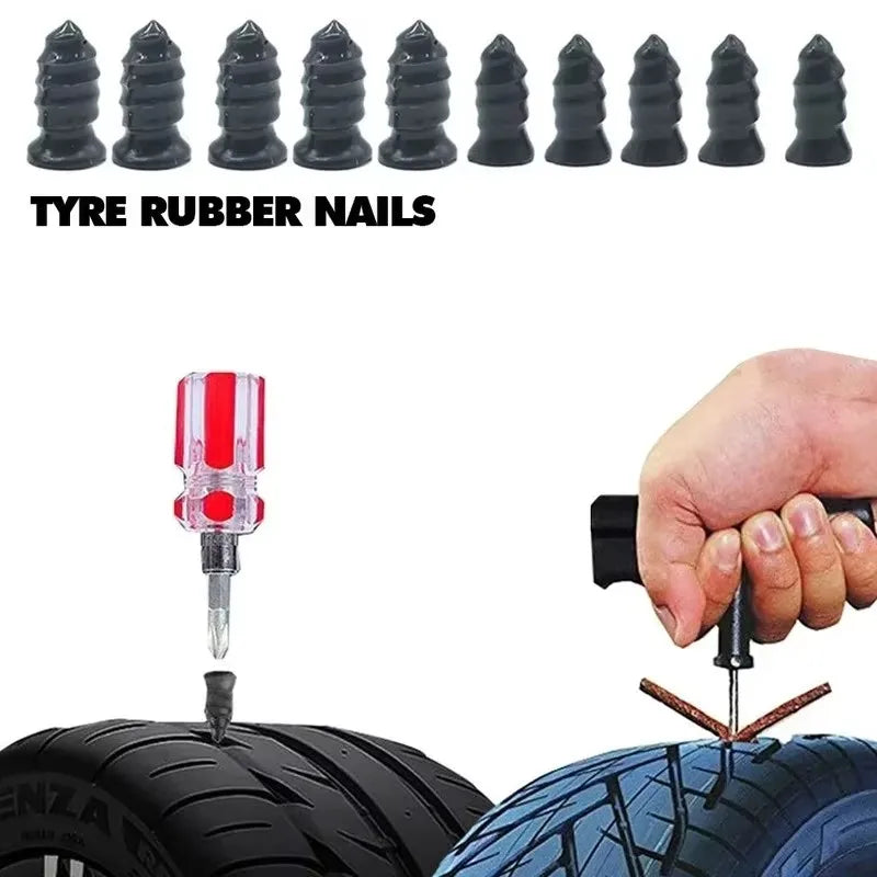 Car Motorcycle Bicycle Wheel Tire Repair Kit 10 Pack Rubber Nail Vacuum Tire Repair Nail Plug Puncture Repair Strip Seal Qme