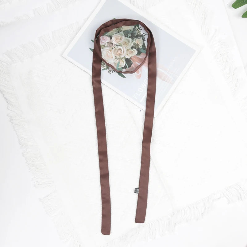 160cm X 2.5cm Long Skinny Brand Bag Scarf for Women Head Handle Silk Scarves Wraps Satin Neck Tie Ribbons Headbands Neckerchief Qme Coffee 2.5 -160cm
