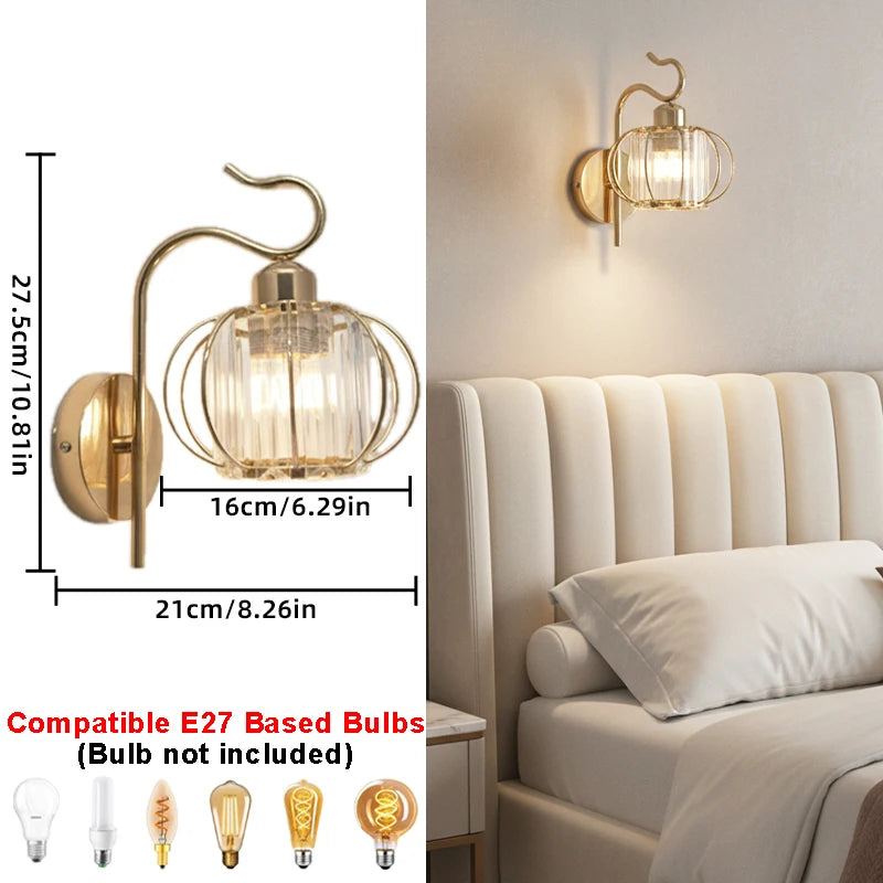 Modern Luxury Gold Wall Lamp Nordic Creative Crystal Sconce Living Room Hallway Bedside Indoor Decoration Metal LED Wall Light Qme C