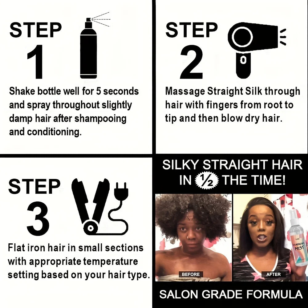GZE HAIR SILKENING SPRAY Silk Therapy Thermal Shield,tThermal-Pressing Product that Polishes, Silkens, and Smooths Curly Texture Qme