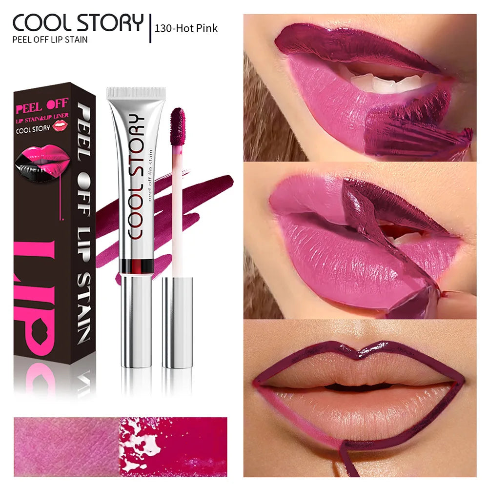 2 in 1 Lip Stain & Lipliner Matte Peel Off Lip Glaze Lipstick Quick Drying Lasting Non Stick Cup Lipliner Red Lip Gloss Makeup Qme 130