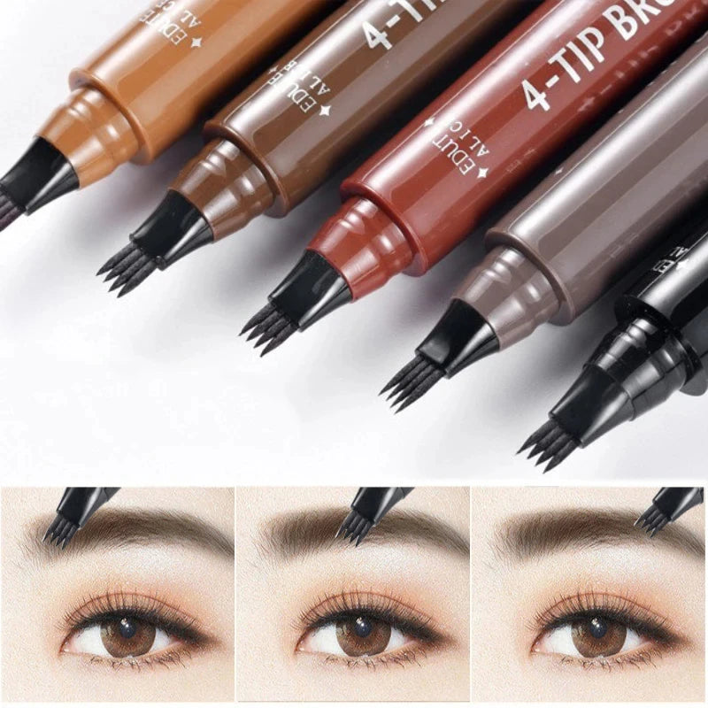 4 Fork Tip Eyebrow Tattoo Pencil 5 Colors Eyebrow Waterproof Pen Long Lasting Natural Dark Brown Liquid Eye Brow Pencil Makeup Qme