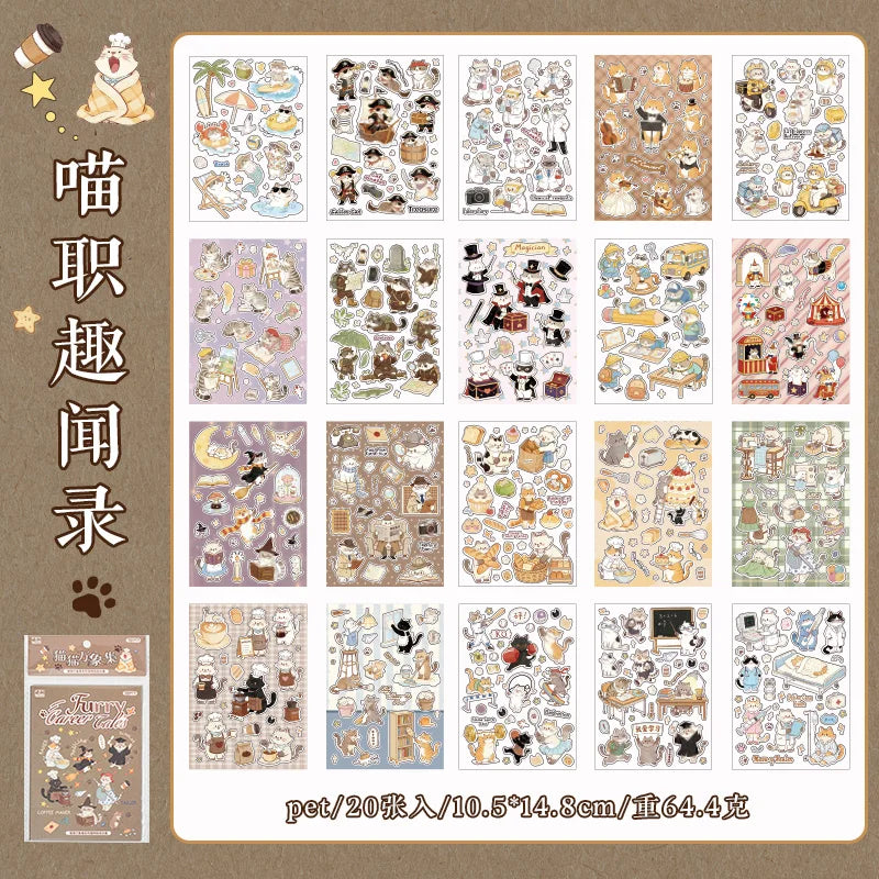 20Pcs Cute Cat Themed Die-Cut Stickers Book for DIY Flash Decorative Scrapbook Phone Case Collage Aesthetic Stationery Material Qme A