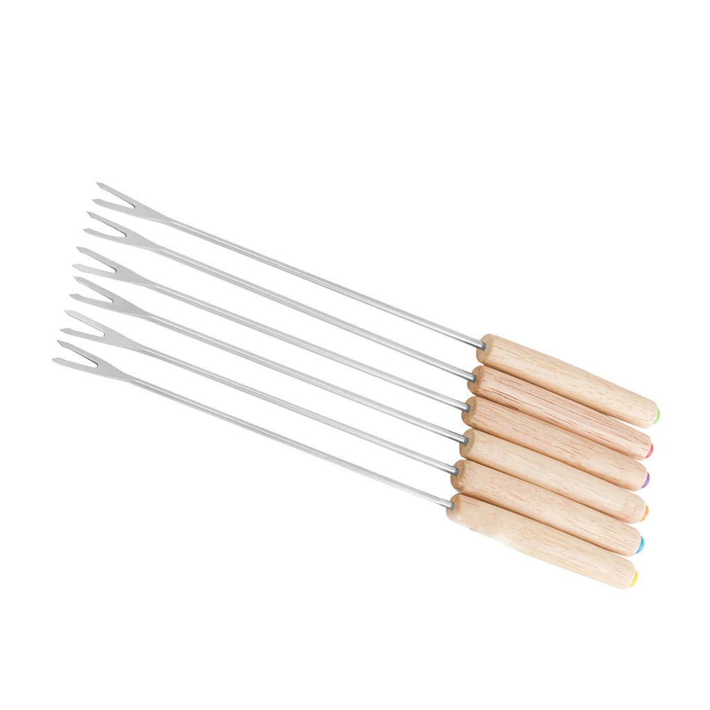 6PCS Stainless Steel Fondue Forks with Wooden Handle Cheese Chocolate S'mores Sticks Heat Resistant Dessert Skewers Tool Qme
