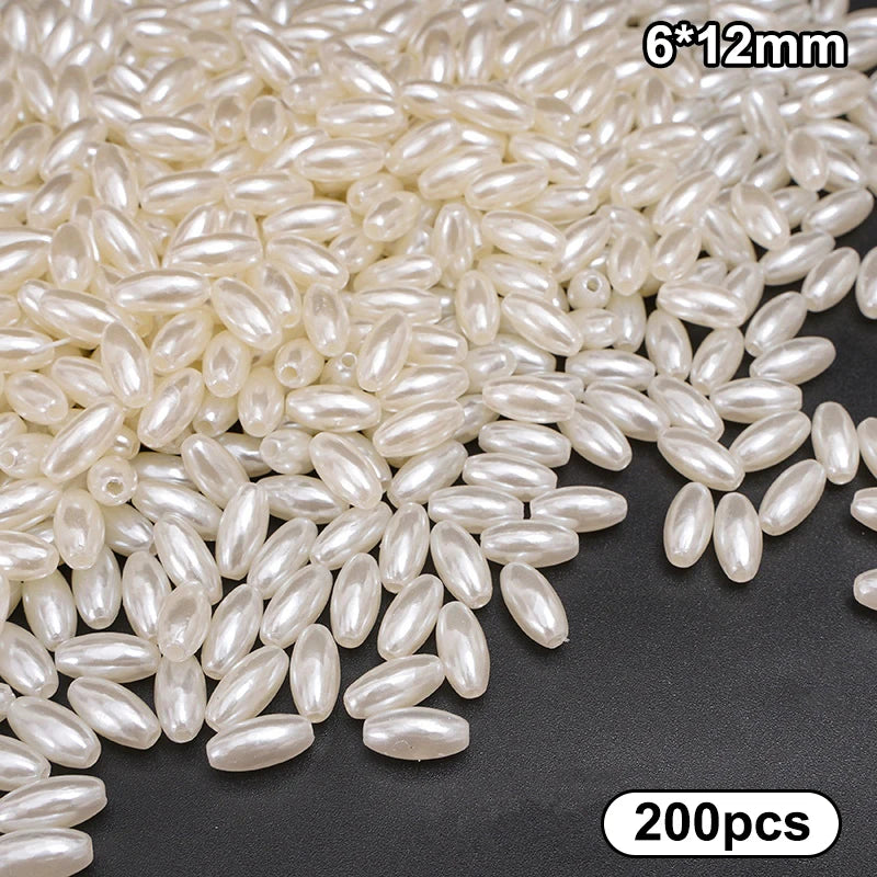200pcs Long Oval ABS Imitation Pearl Beads White Plastic Loose Spacer For DIY Jewelry Bracelets Necklaces Crafts Making Wedding Qme A5