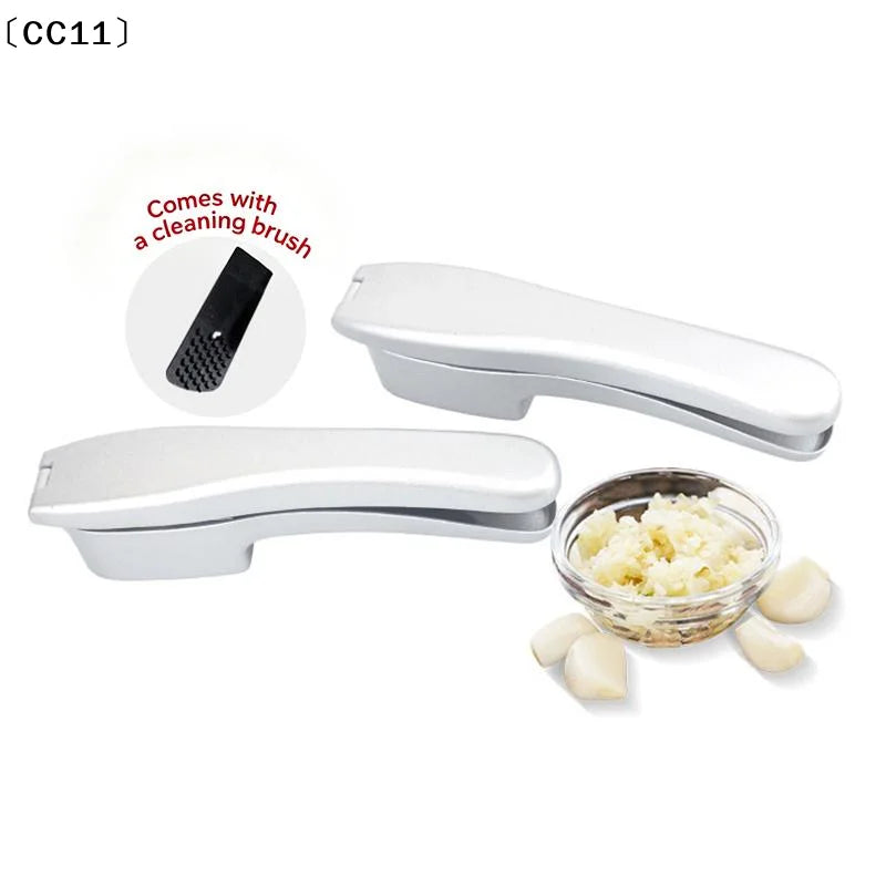 Aluminum Alloy Garlic Press Ergonomic Handle Cleaning Brush Home Qme