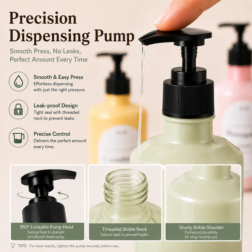 Refillable Shampoo Dispenser Bottle, 16oz 500ml Plastic Pump Bottle with Label for Conditioner, Body Wash, Liquid Soap, Bathroom Qme