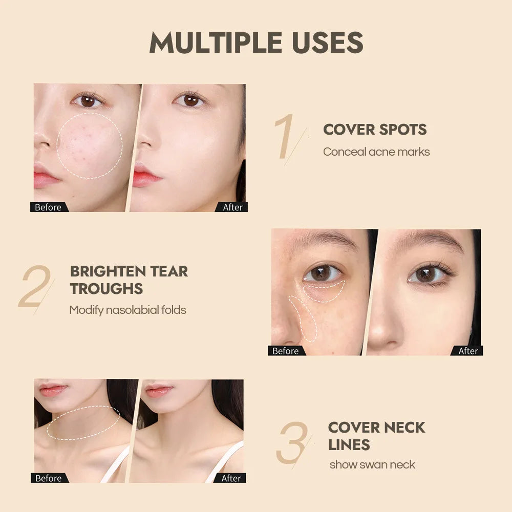 GECOMO Press Concealer Pen Liquid Concealer Long Lasting Moisturizing Not Fading Base Makeup Face Invisible Pores Qme