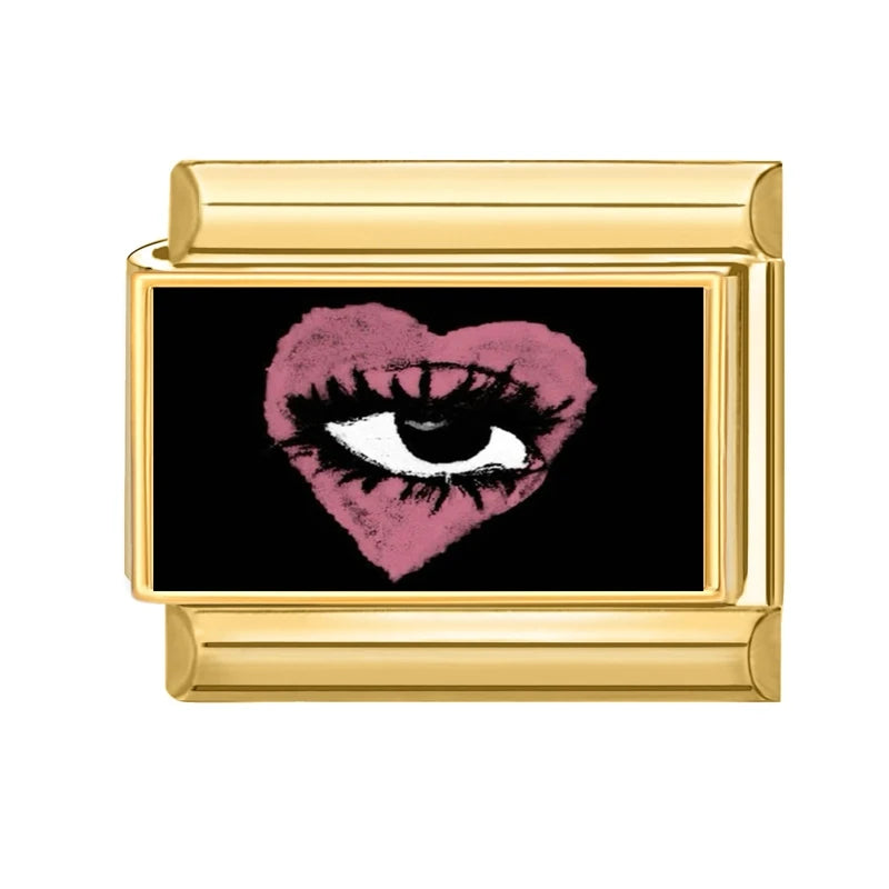 Drop Shipping Y2K Love Heart Eyes Lips Cats Flowers Golden Italian