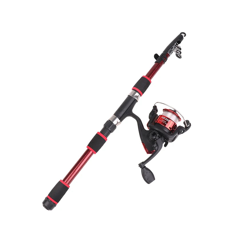 1 8M Telescopic Fishing Rod Spinning Reel Portable Seaing Pole Qme Red