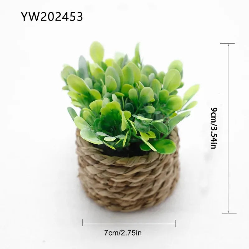 Mini PE Artificial Eucalyptus Plant Green Fake Potted Grass With Woven Pot Home Office Desktop Party Decor Holiday Gift Qme B 10-11cm
