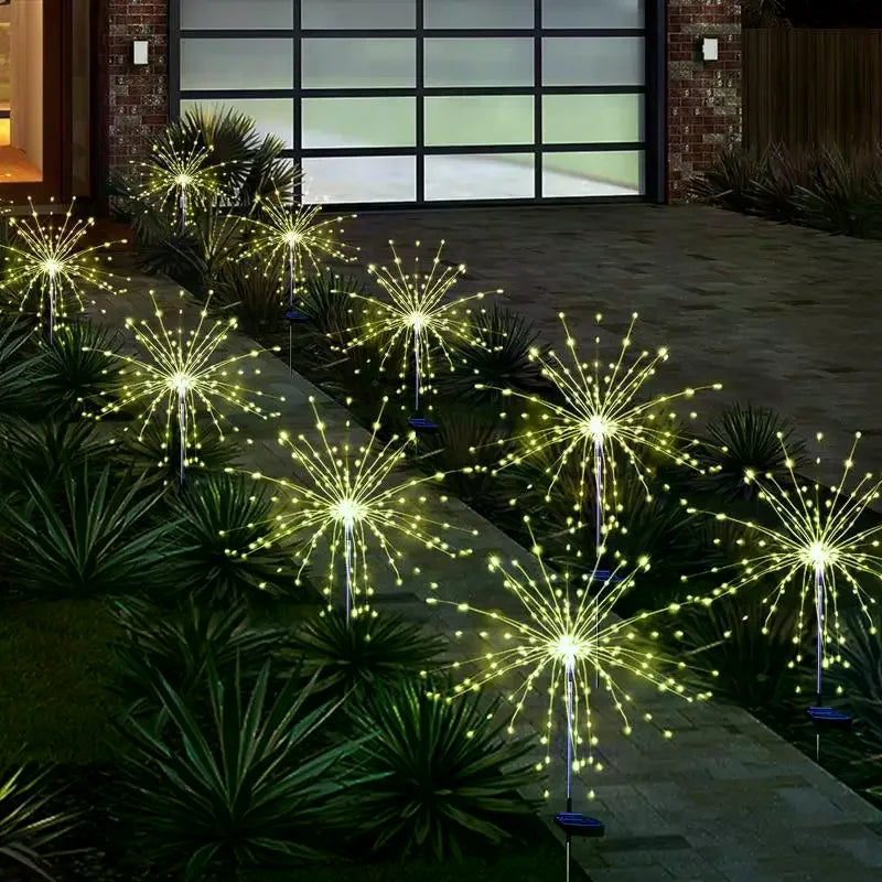Outdoor Waterproof LED Solar Firework Lights Waterproof Garden Stake Fairy Lights For Pathway Yard Balcony Lawn Patio Qme
