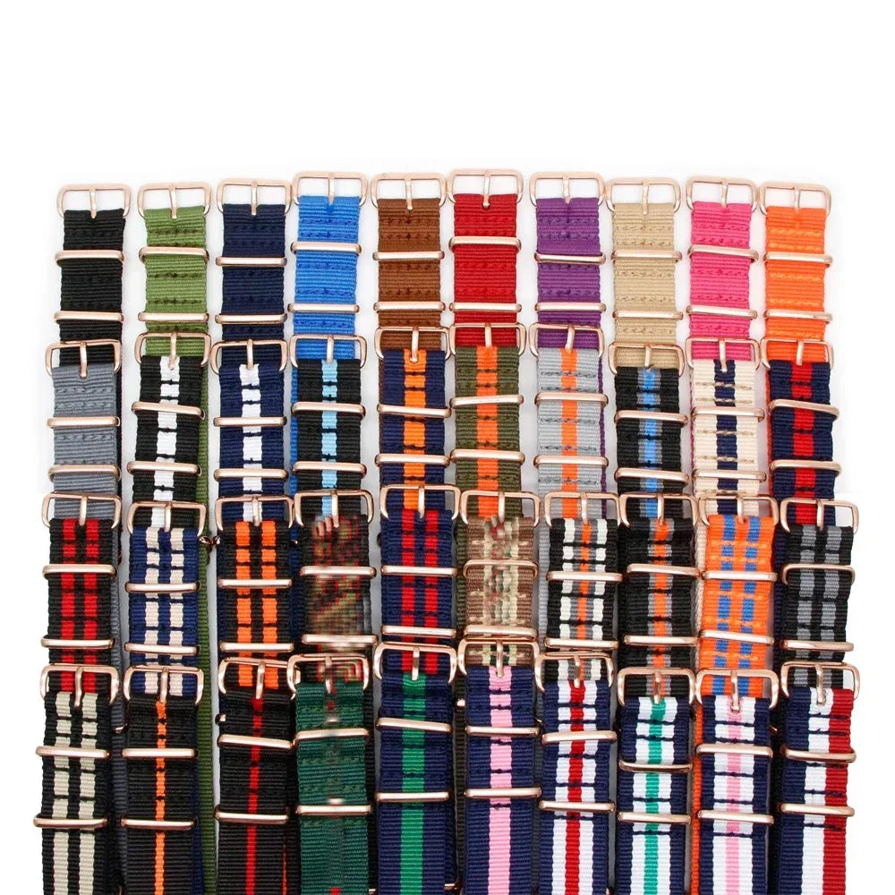 Luxury Nylon Watch Band Rose Gold Metal Buckle Durable Sweatproof Watch Strap 18/20/22/24MM Fashion Wristband For Men Women Qme