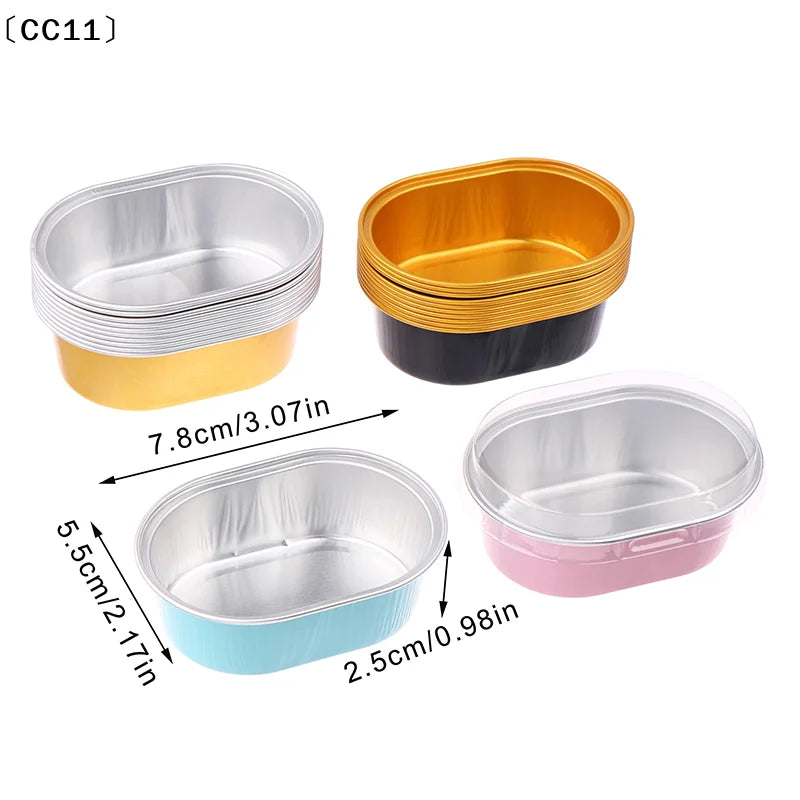 Aluminum Foil Cupcake Cups Lids Non-stick Baking Oval Pudding Dessert Qme