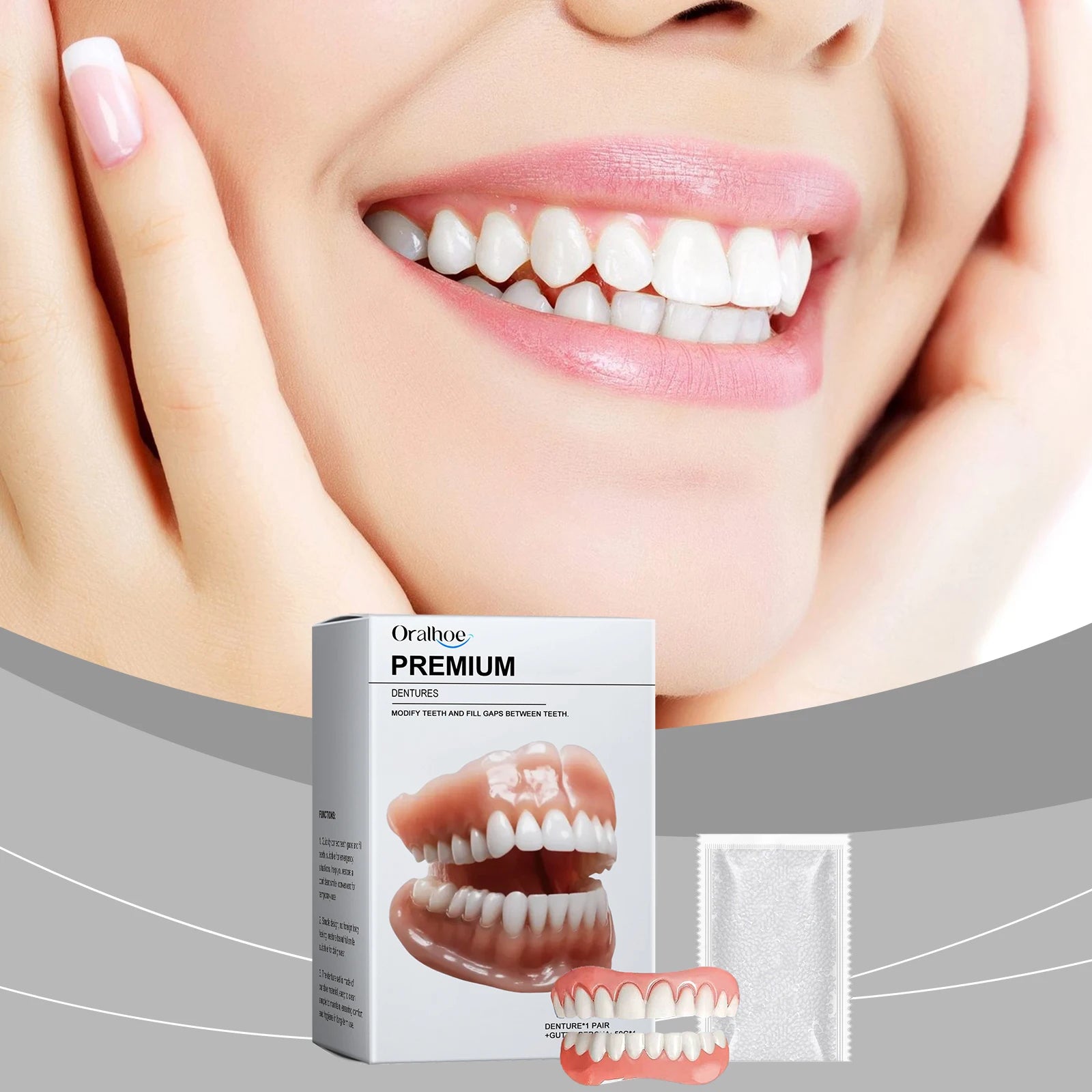 Soft Silicone Dentures to Eat Enhance Chewing Ability Improve Dark Tooth Loss Temporary Orthodontic Braces False Teeth Full Set Qme