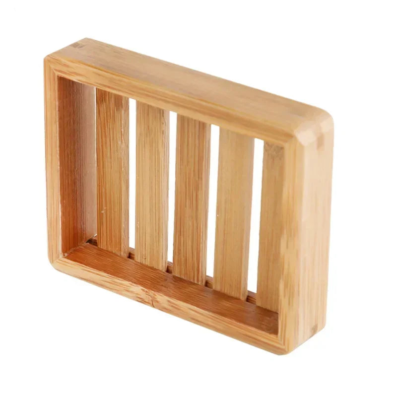 Portable Wooden Natural Bamboo Soap Dishes Tray Holder Storage Rack Qme as pic