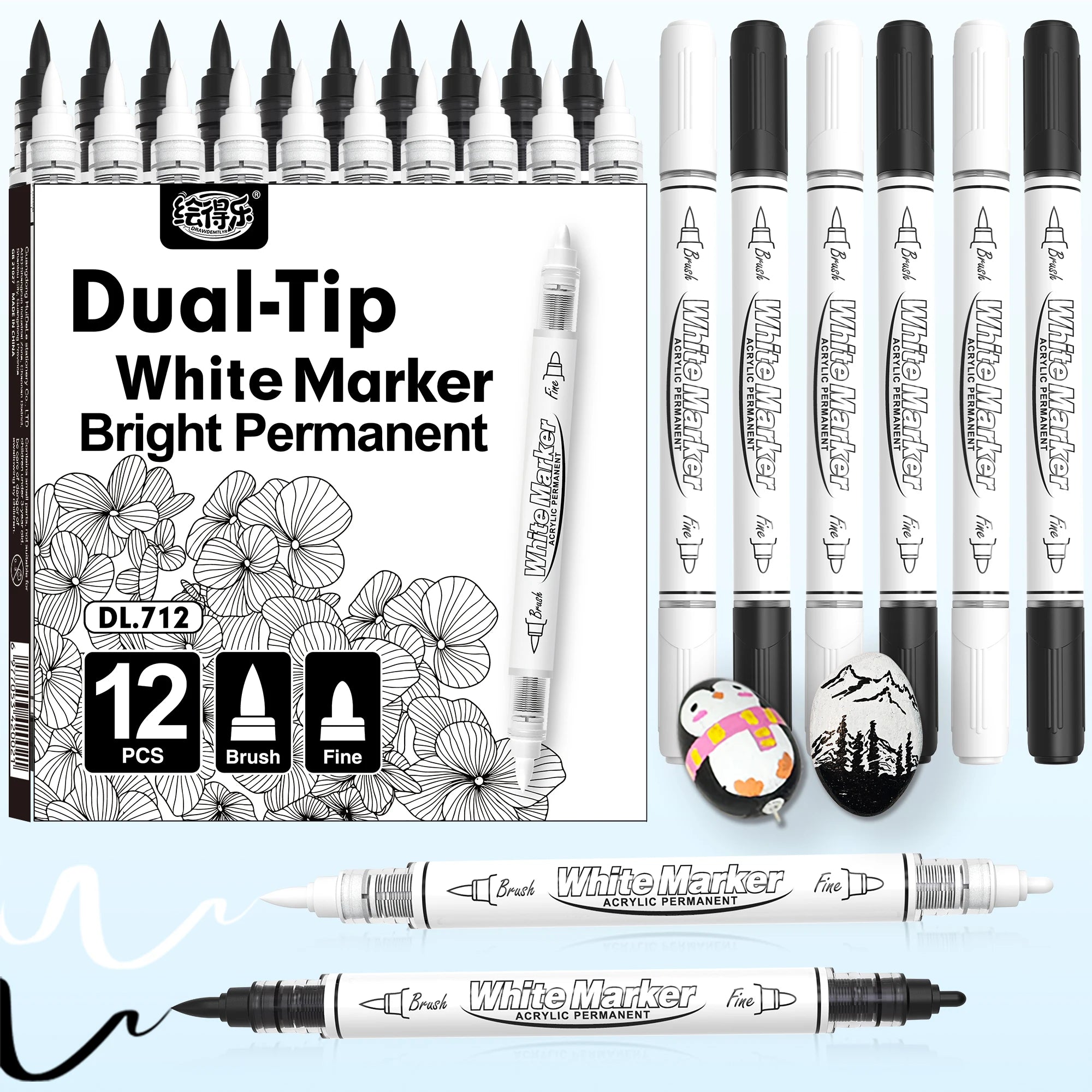 Black White Dual Tip Acrylic Paint Pen Large Capacity Permanent Marker Waterproof Fabric Paint Pen DIY Art Craft Supplies Qme