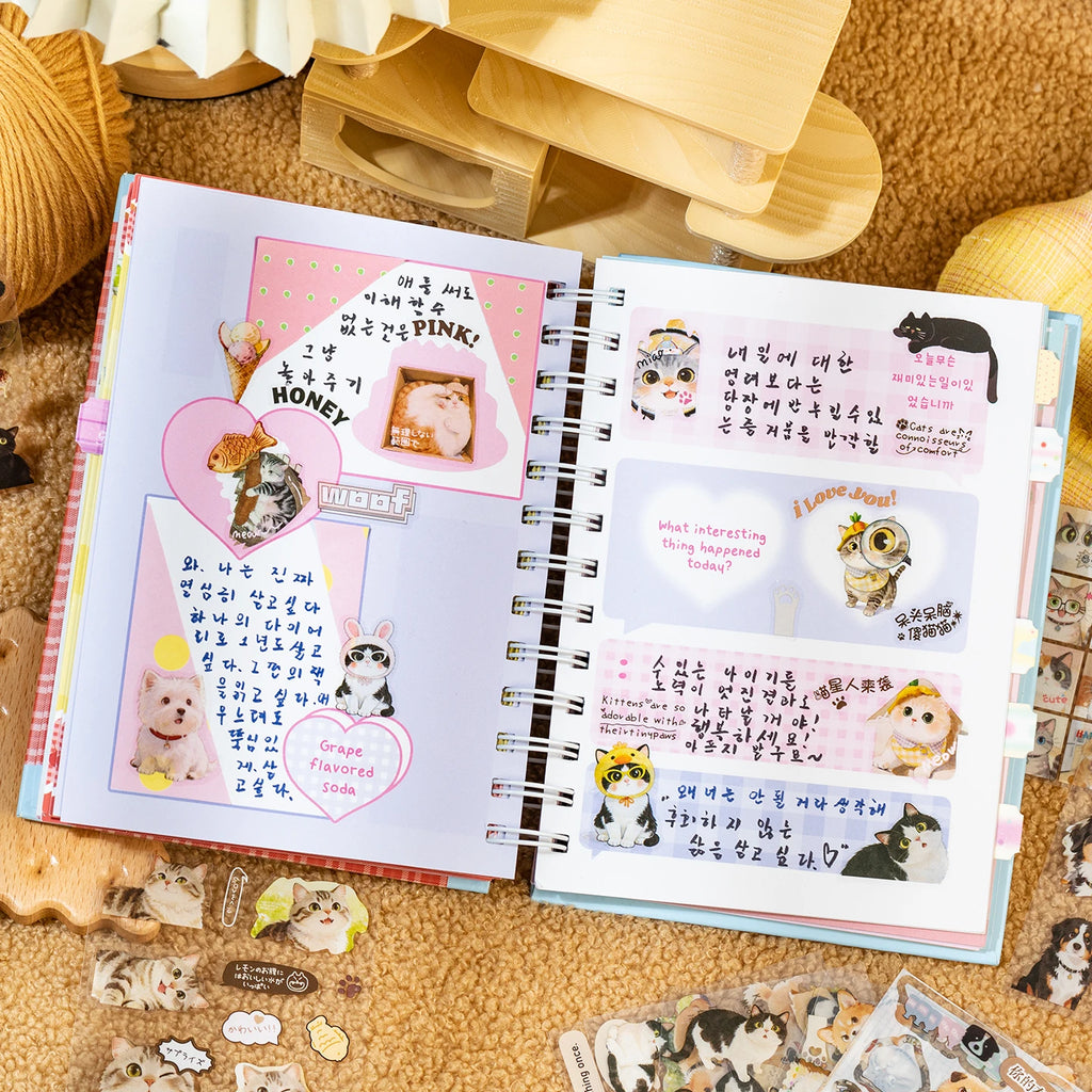 TIANZI 20/80 Pcs Cute Cat and Dog Theme PET Die cut Stickers book Retro Cartoon Handmade Scrapbooking Handbook Phone Stickers Qme