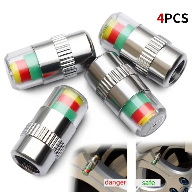 4Pcs 2.4 Bar Car Tire Pressure Guage Cap Sensor Indicator Alert Monitoring Tool Tyre Cap Indicator Alert Air Pressure Gauge Qme