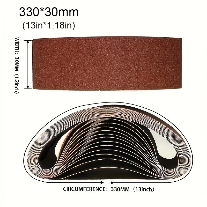 15Pcs 30 X 330 mm abrasive belt - 60/80/120/240/400 grain size - for sanding, filing, grinding and deburring Qme