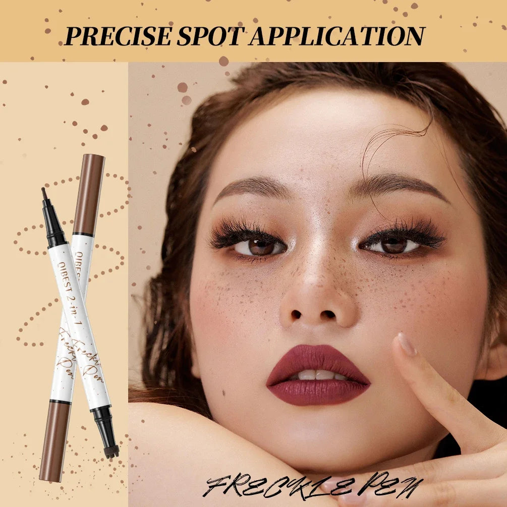 Qibest 2-In-1 Freckle Pen with Gourd-Shaped Head, Natural and Realistic, Sweat-Proof, Double-Ended Stamp Dot Pen Cosmetic Stick Qme
