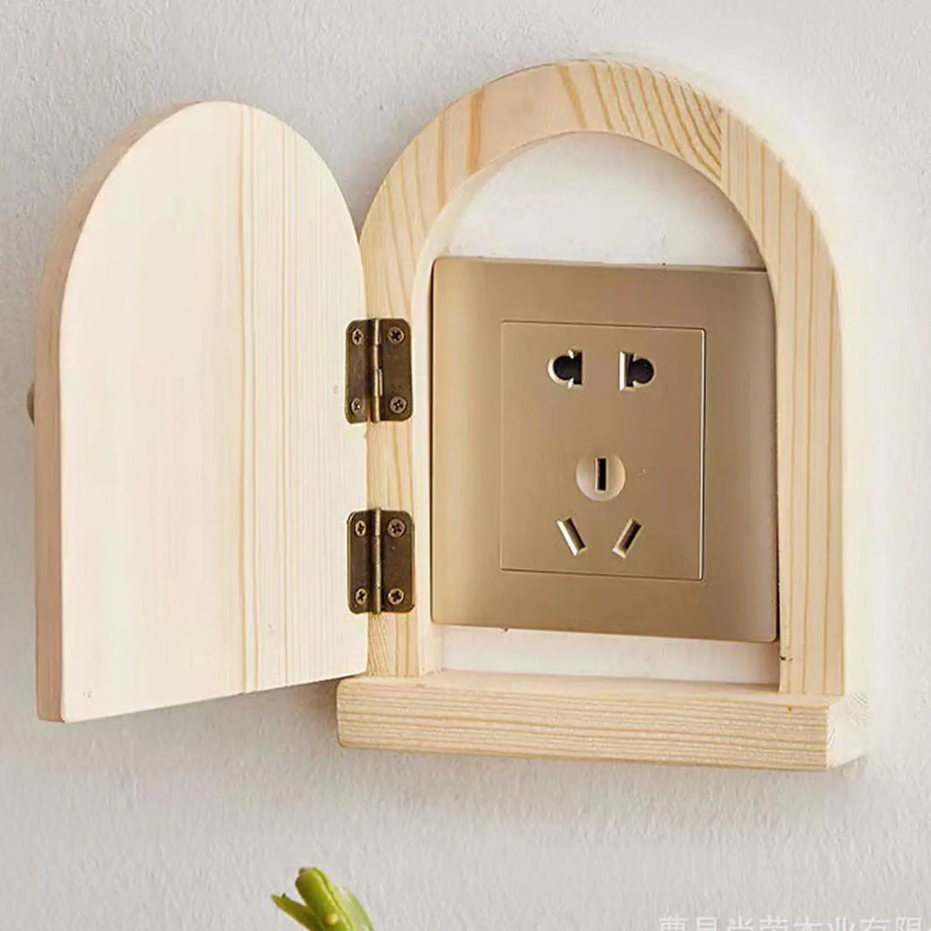 Electrical Outlet Cover Plates No Drilling Cover For Wall Panels Fairy Door Design Solid Wood Protective Cover Button Decoration Qme