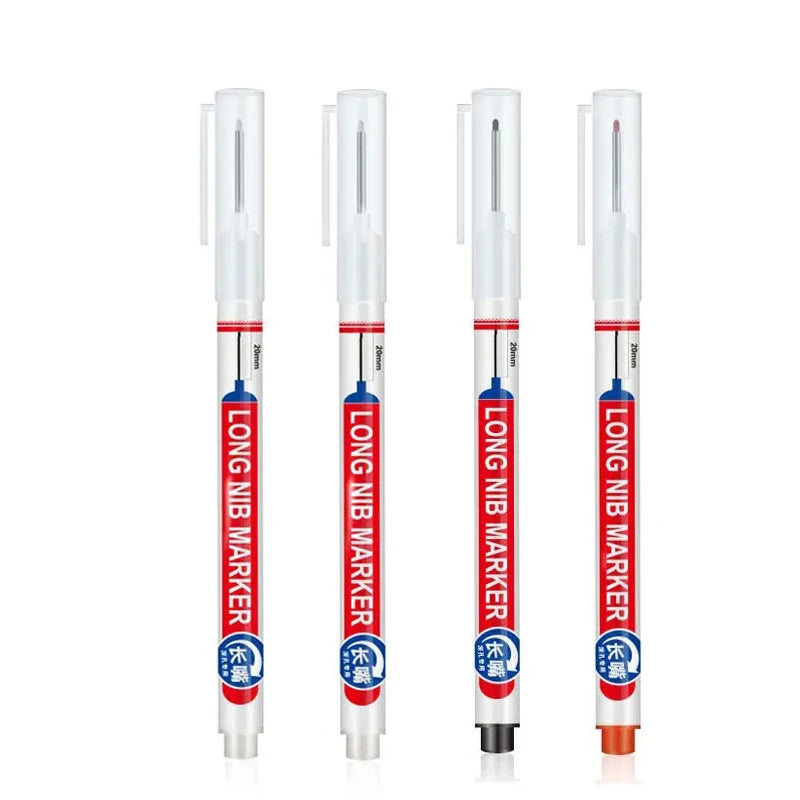 4Pcs/Set 20mm Deep Hole Long Nib Head Markers For Metal Perforating Pen Waterproof Bathroom Woodworking Decoration Multi-Purpose Qme 2white 1black 1red
