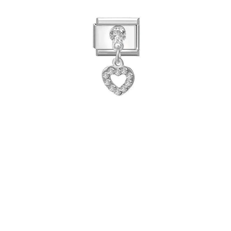 Women Zircon Pink Black Shiny Stars Heart Bow Pearl Pendant Italian Charm Links Fit 9mm Stainless Steel Bracelet DIY Making Gift Qme Style 2
