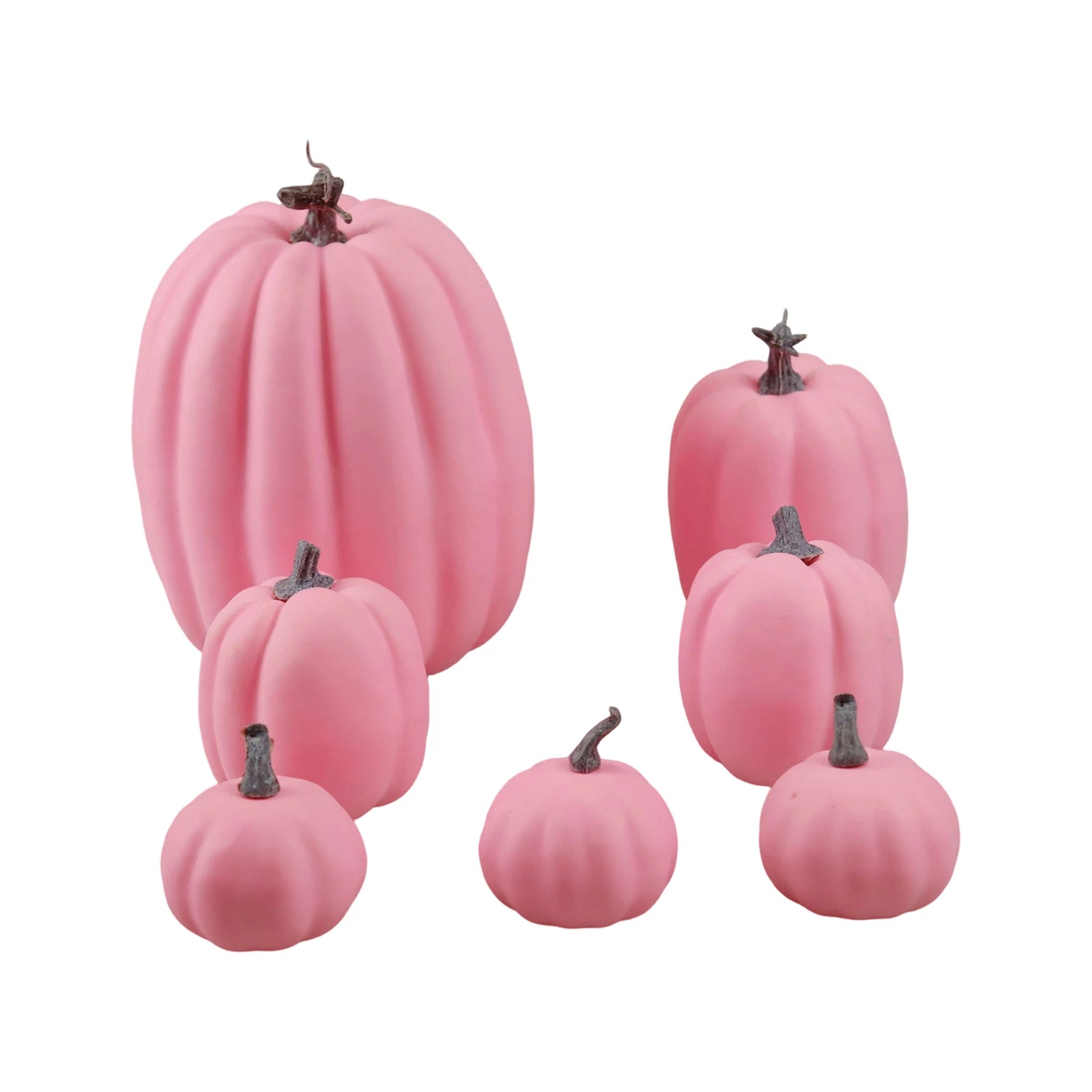 7PCS Multi-size Artificial Pumpkin Set for Halloween Decorations Rustic Fall Thanksgiving Centerpiece Table Ornaments Qme Pink One Size