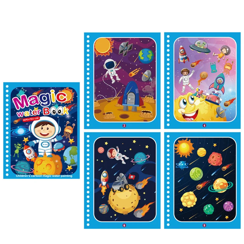 Children Magical Book with Pen Water Drawing Montessori Toys Reusable Coloring Book Magic Water Drawing Book Early Education Toy Qme Space