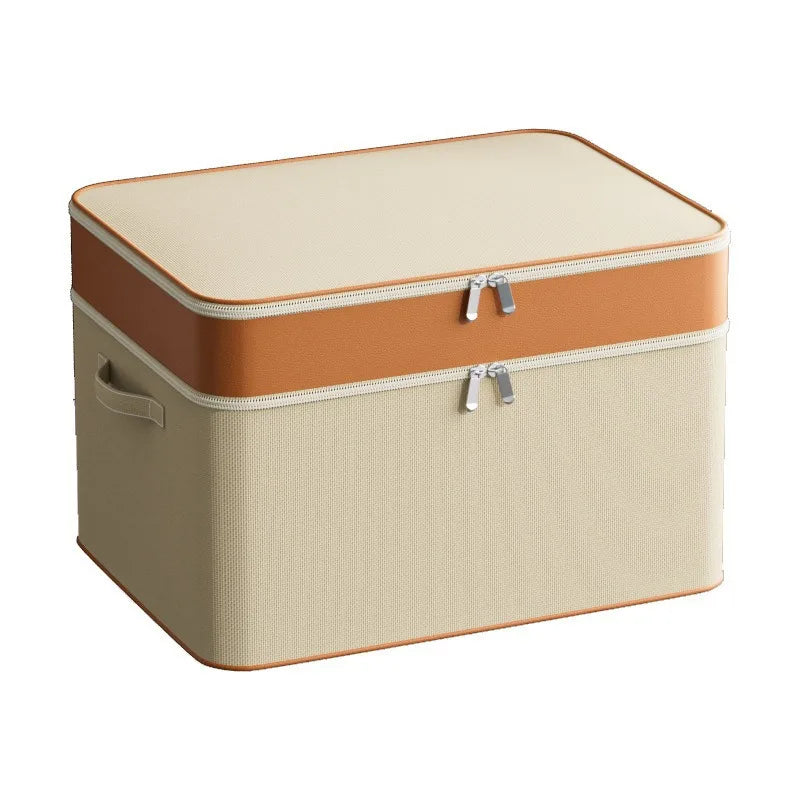 Double-Layer Splicing PU Clothes Storage Box, Large Capacity Quilt & Blanket Organizer for Home Wardrobe Layered Seasonal Use Qme