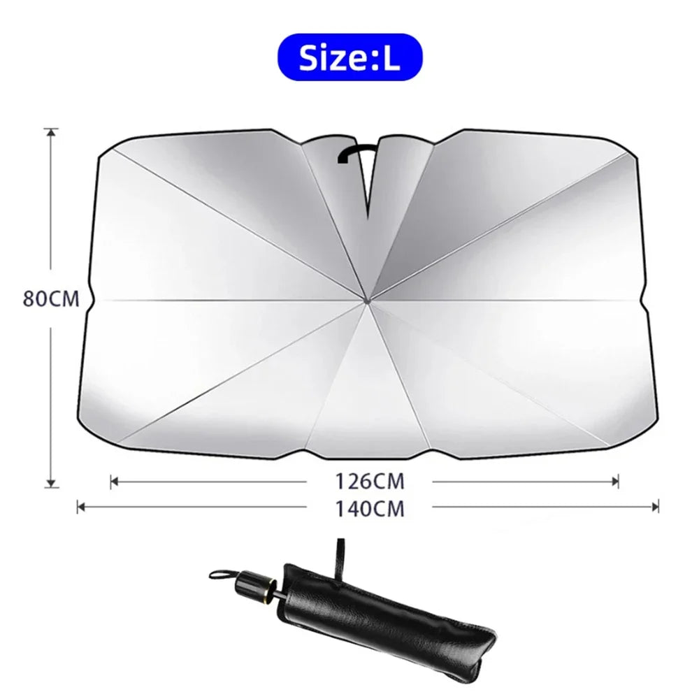 2024 Upgraded Car Windshield Sun Shade Umbrella Foldable Car Sunshade Front Window Cover for UV Ray Block & Sun Heat Protection Qme Handle L