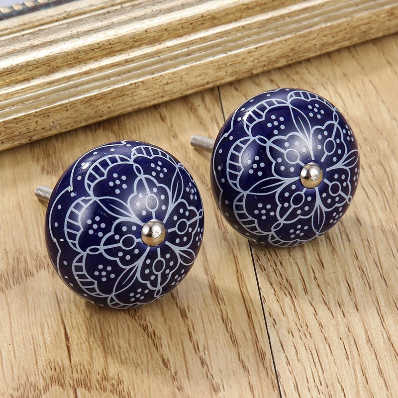 1PCS Multicolor Ceramic Knobs For Cupboard Cabinet Dresser And Furniture Antique Floral Drawer Handle Pull Door Knob Qme A2