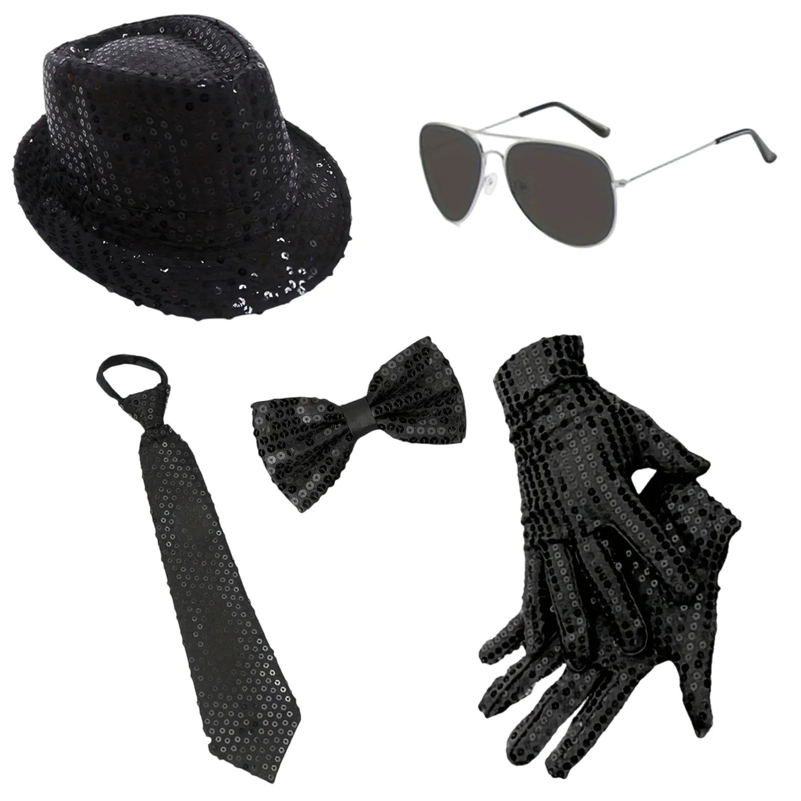 Adult Fashionable Sequins Neckties Light Up Neck Ties and Hat Flashing Jazz Fedora Hat Set Party Rave Navidad Performance Set Qme Black
