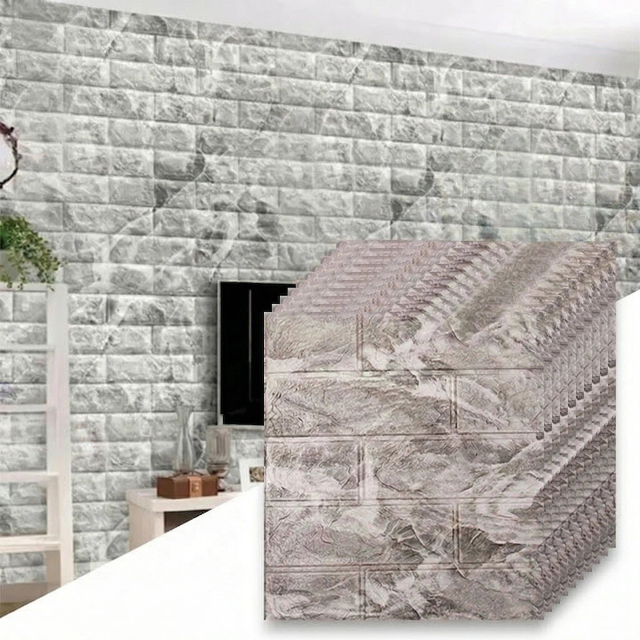 Stain Resistant Waterproof Foam Brick Wall Sticker 10Pcs 38.5x35cm Wallpaper White Black Living Household Wall Art Decor Qme 38cmX35cm 10pcs retro grey