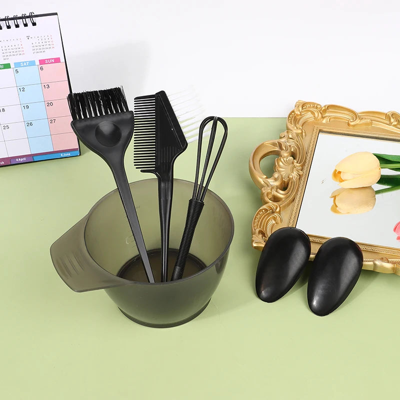 Hair Dye Brush Bowl Ear Caps Mixing Rod Tint Dying Coloring Qme