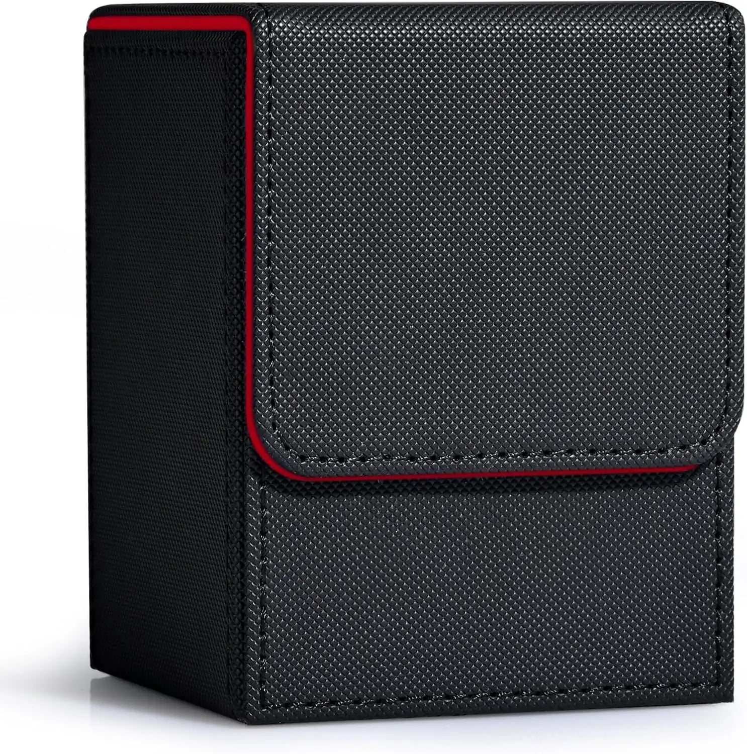 Card Fit For 100+Single Sleeved Cards With 2 Dividers, Leather Trading Commander Deck Box Compatible With Mtg Card Deck, Qme Black red