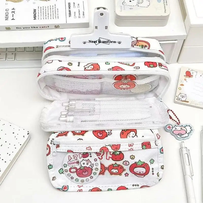 Cute Tomato Apple Cat Printed Pencil Bag Student Large Capacity Qme