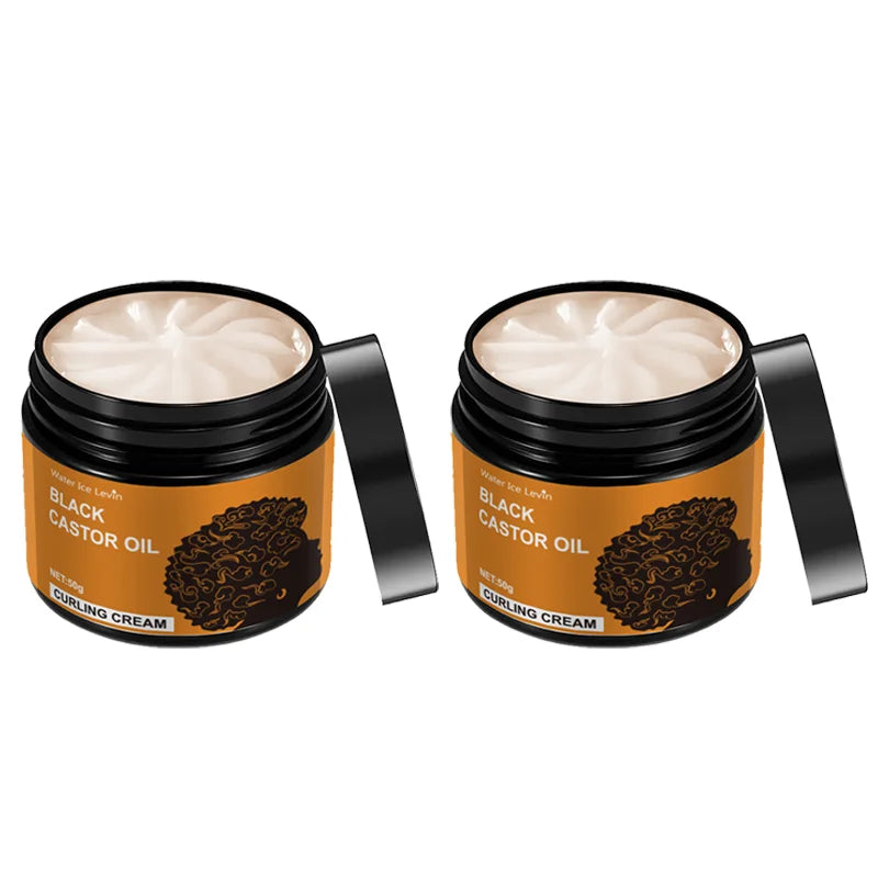 Black Castor Oil Curling Cream, Styling Curling Cream, Long-Lasting Frizz-Free Curls, Moisturizing and Elastic Styling Conditioner Suitable for Curly Hair - Suitable for All Hair Types Qme 2 Pieces