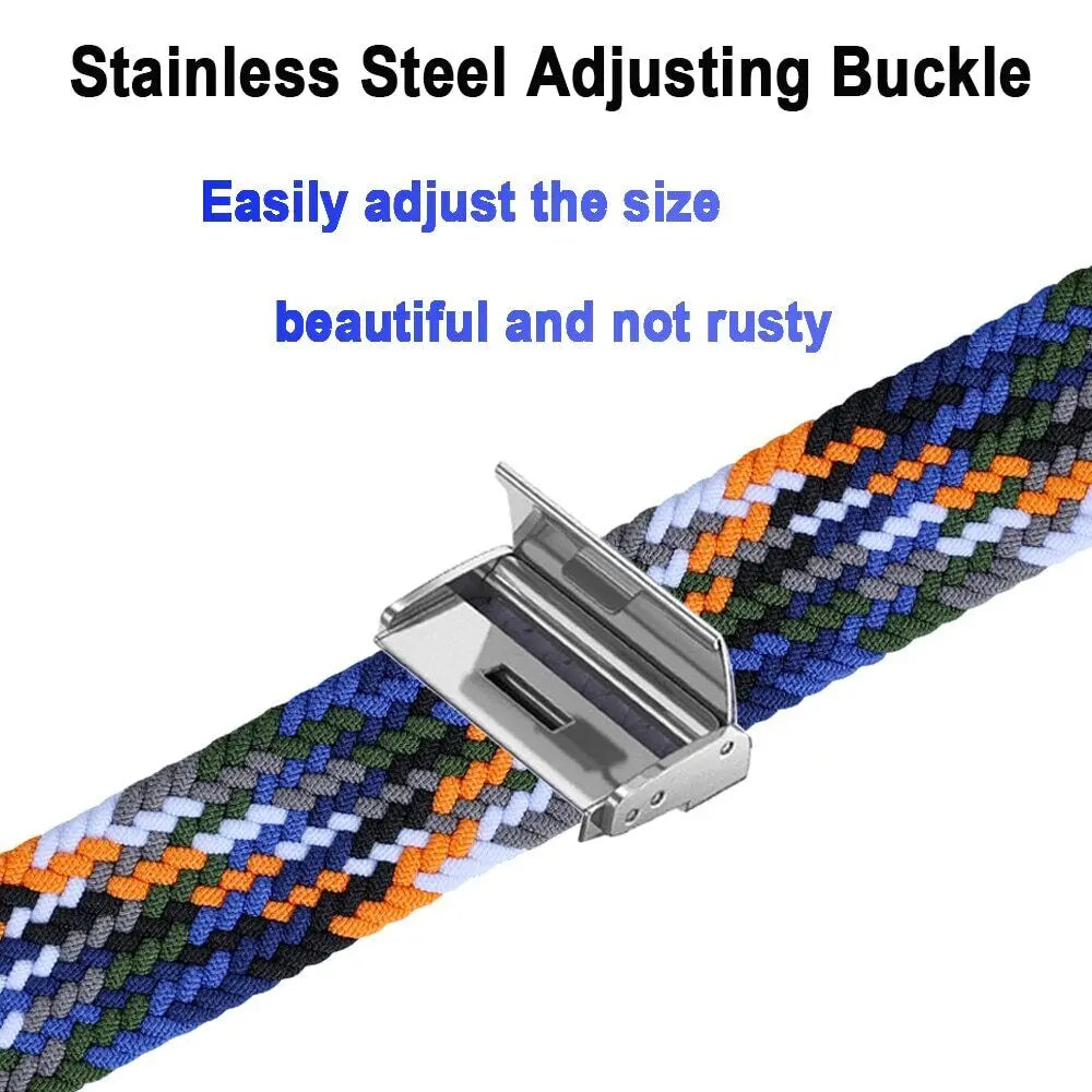 Adjustable Braided Nylon Elastic Wristband for Xiaomi Mi Band 8 Fitness Tracker Stainless Steel Buckle Replacement Strap Qme