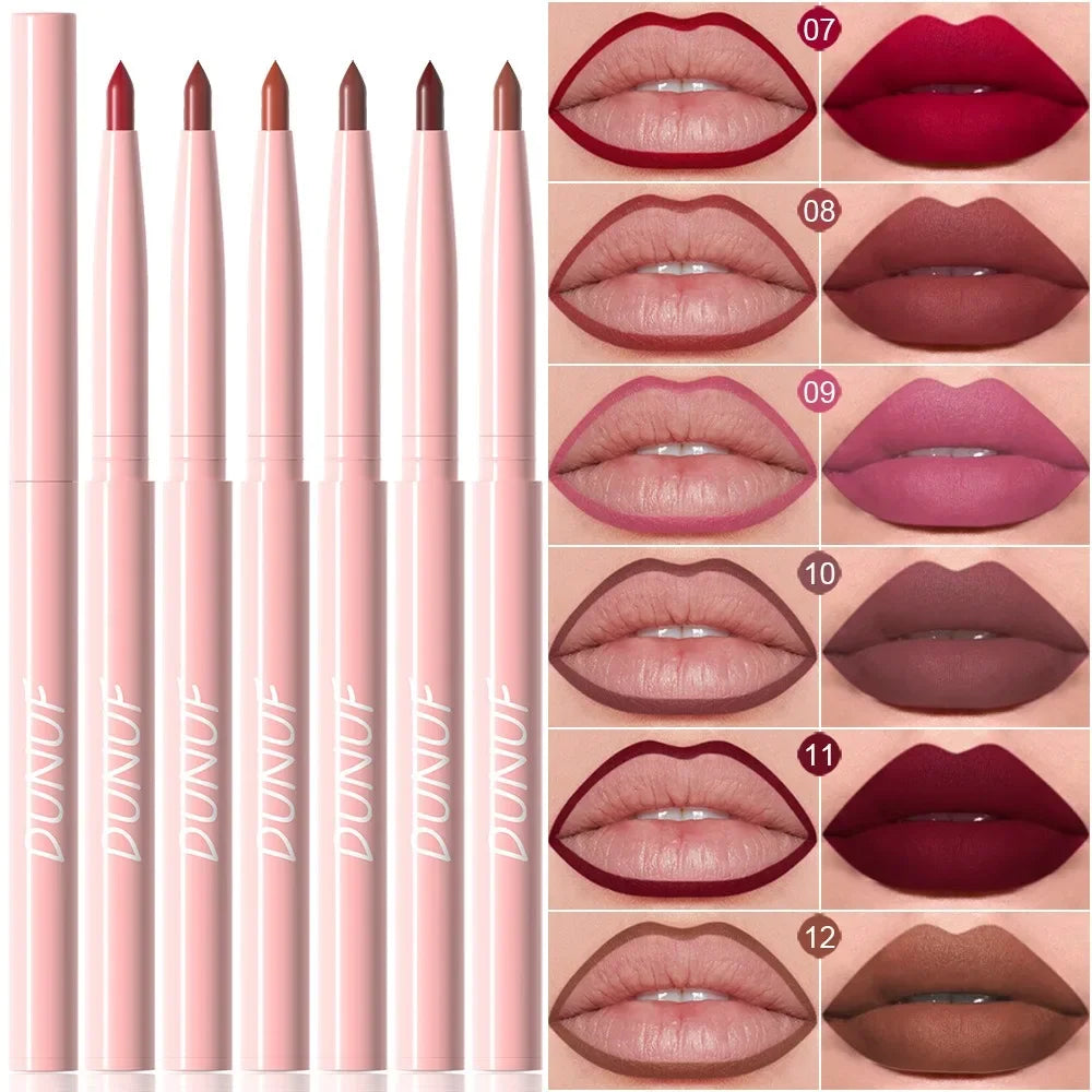 6PC Velvet Matte Lipstick Pen Nude Brown Lip Liner Pencil Kit Smooth Rose Red Pigment Waterproof Long Lasting Dye Cheek Lip Tint Qme 6pcs 02Set