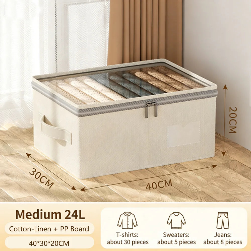 No Installation Foldable Storage Bag Portable Thickened Cotton Linen Box for Bedroom Wardrobe Clothes Organization Qme M