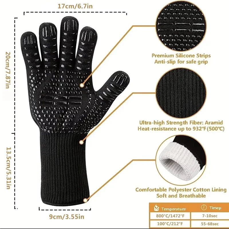 One Piece BBQ Gloves High Temperature Resistance Oven Mitts 500 800 Degrees Fireproof Barbecue Heat Insulation Microwave Gloves Qme